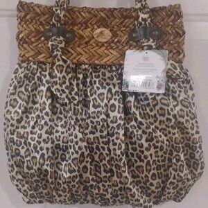 Cappelli Animal Print Straw Trimmed Purse, Wicker /Silky Fabric